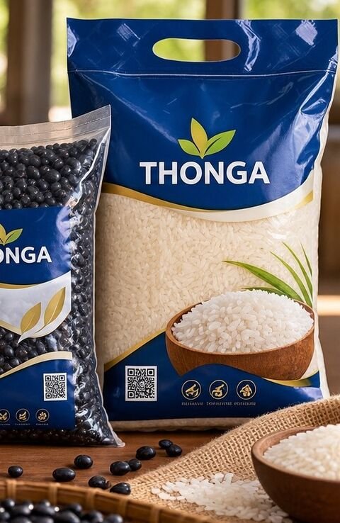 Saco azul de arroz branco THONGA com pega