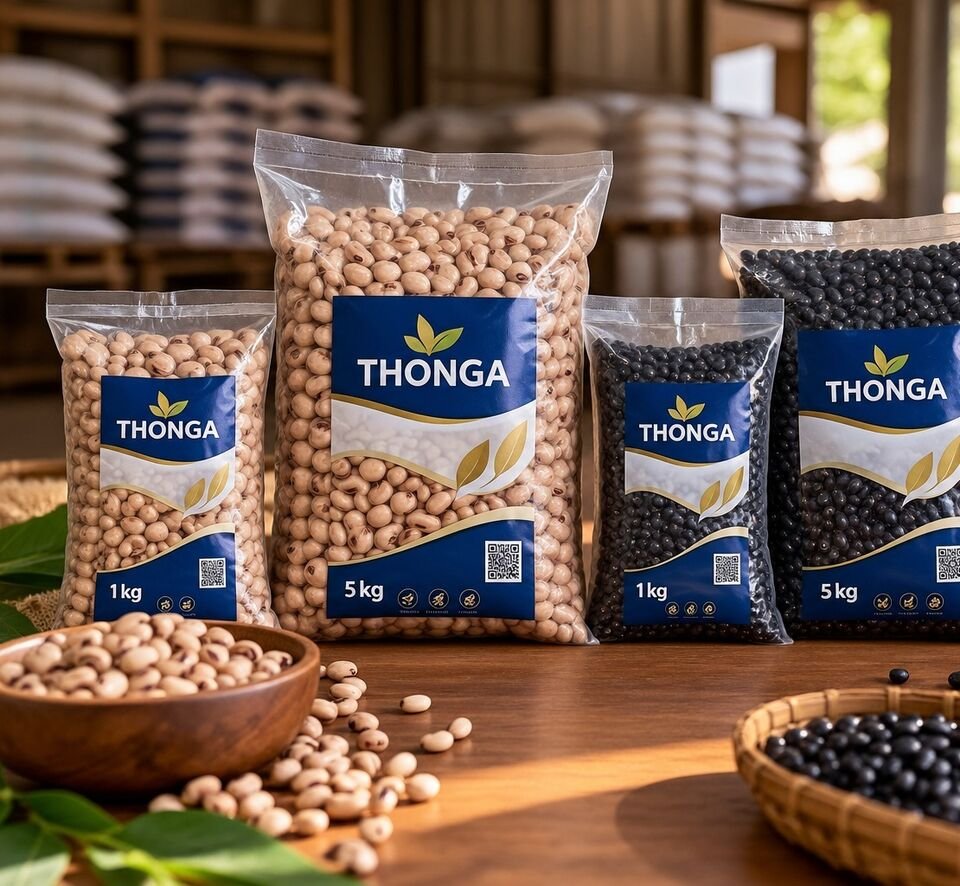 Embalagens transparentes THONGA de sementes claras e pretas, de 1 kg e 5 kg